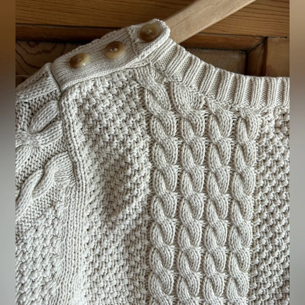 L.L. Bean Cotton Cable Knit Sweater | Coastal Spring Layer | Size Small - Picture 6 of 7